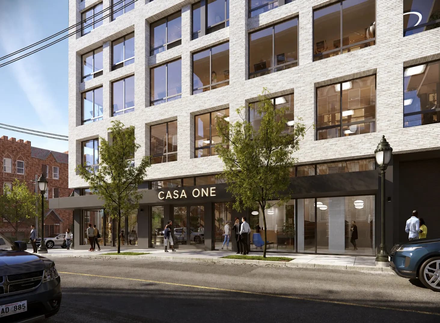 Exterior view of CASA ONE apartment building entrance